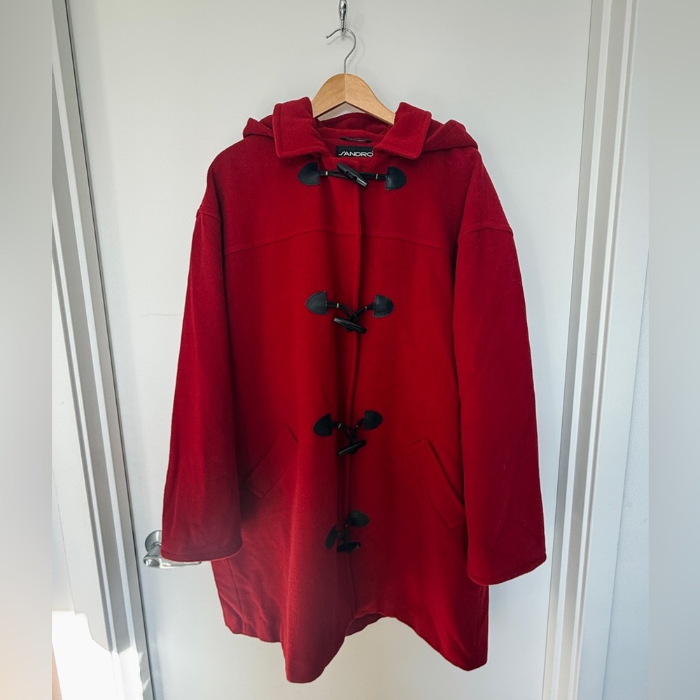 VNTG Sandro - Oversized Red Mid Length Wool Duffle Coat - Women's Size 26w